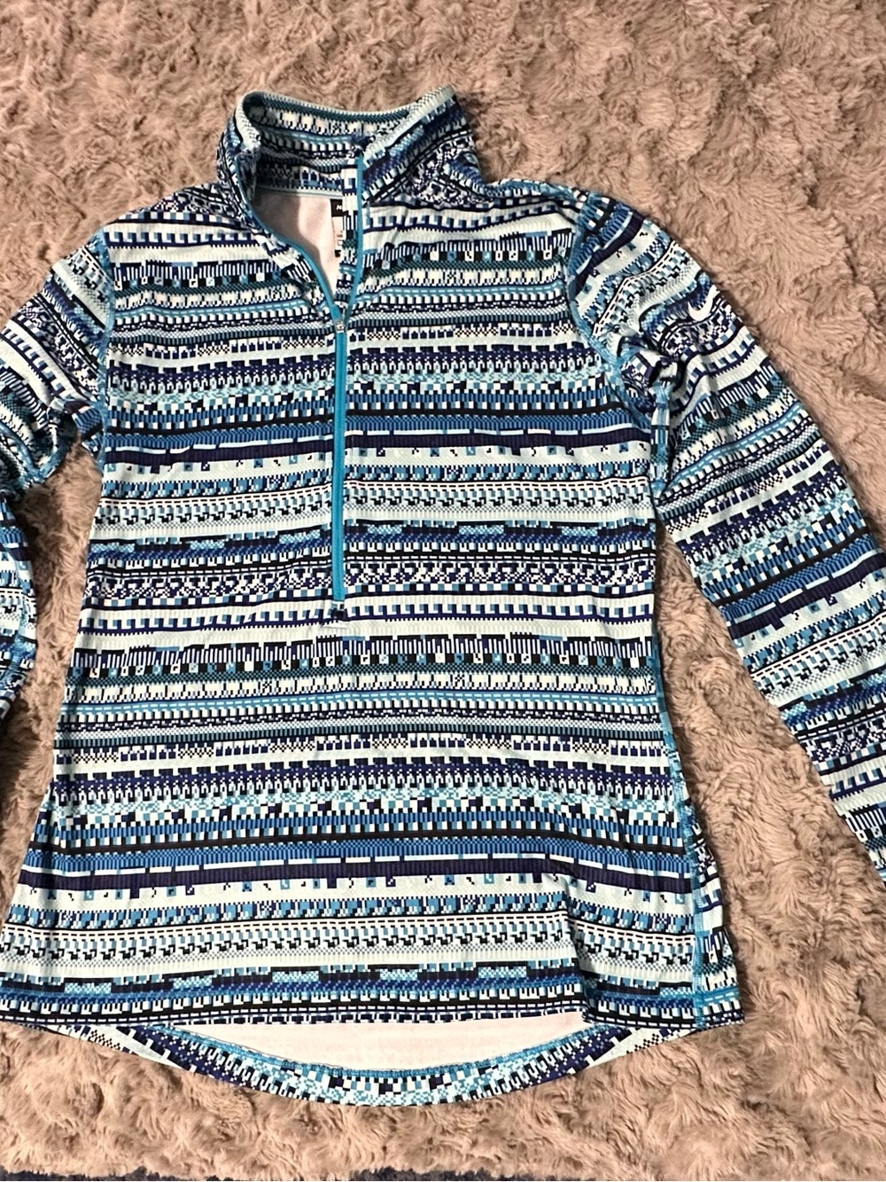 Nike Blue Geometric Quarter-Zip Pullover